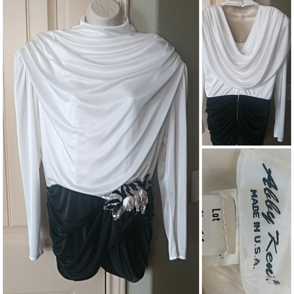 Vintage Abby Kent Sequin Blouse Black White Siz 14